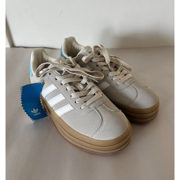 Grey and Light Blue Adidas Gazelle Bold Platform Sneakers Kids 6.5 - Picture 1 of 8